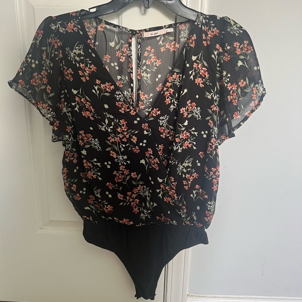 Black bodysuit with flowers